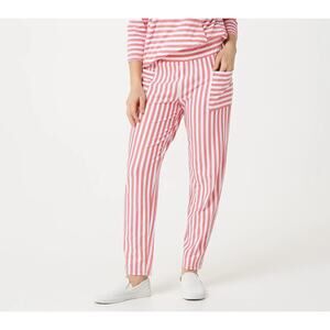 AnyBody Textured Jersey Tapered Pant Side Pockets Hot Coral White S NEW A393062